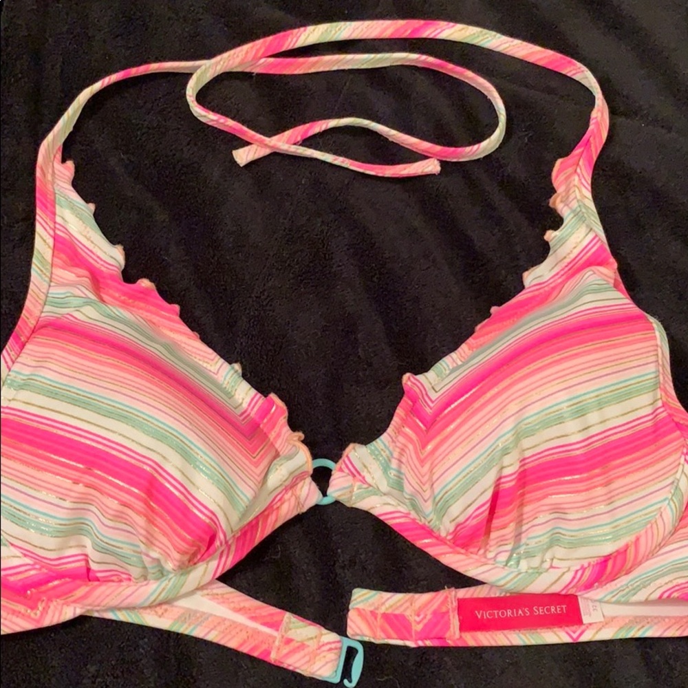 NWOT 32C VS Underwire Halter Bikini Top Pink